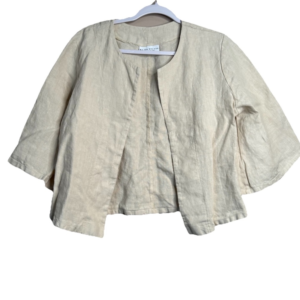 Bryn Walker Open Front Cardigan Jacket Beige 100% Linen Lagenlook S B24